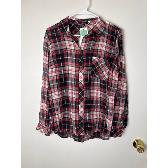 Kut from the Kloth Women’s M Red Black Plaid Button Shirt NWT - Picture 1 of 7